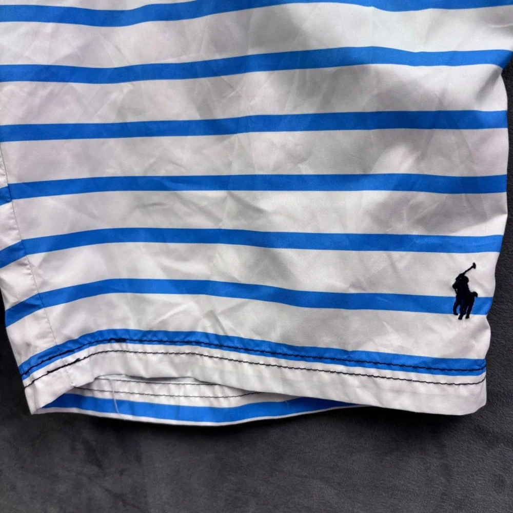 Polo Ralph Lauren Boys Swim Trunks XL 18-20 Navy Blue White Striped Shorts